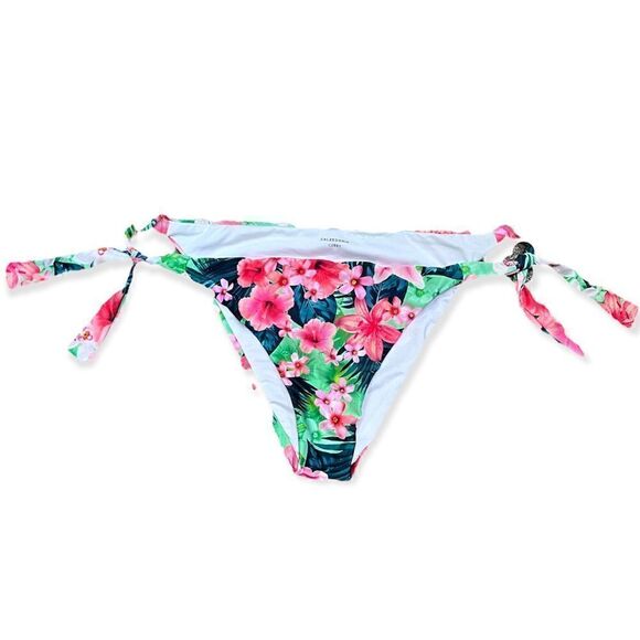 CALZEDONIA ITALIAN SIDE TIE BIKINI BOTTOM JUNGLE CORALLO TROPICAL FLORAL XS/S - Picture 3 of 7
